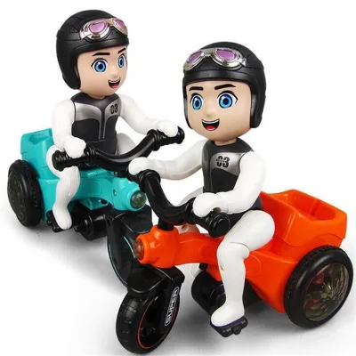 Children's Stunt Motorcycle Baby Funny Car Kids Toys 360 Degree Light Sound Rotating Tricycle Cartoon Toy Car