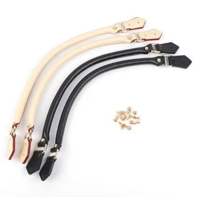 40cm Long Genuine Leather Bag Handle Sets for Branded Transparent Bag with Gold Dome Screws for DIY Bags Accessories in Stock