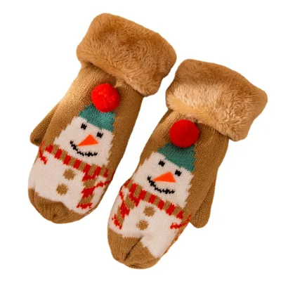 Thickened bag finger cold and warm Christmas gloves ladies student autumn and winter riding cute cartoon plus velvet gloves