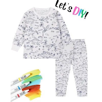 5 Days Shipping Children'S Graffiti Pajamas Diy Knit Pajamas Cartoon Dinosaur Theme for Kid Diy Pajama Set