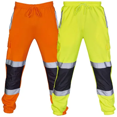HBC Mid Waist Plus Velvet Winter Stretch Drawstring Stitching Silver Reflective Strip High Visibility Reflective Work Pants