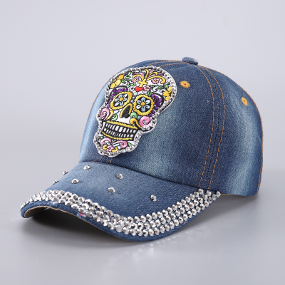 New Fashion Sugar Skull Embroidery Rhinestone Baseball Cap Gorras Hombre Sun Protection Casquette Hats