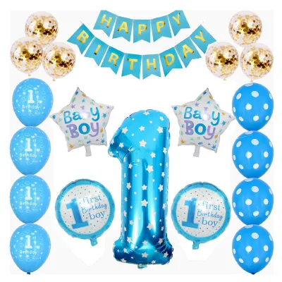 32inch Number Pink Blue Confetti First 1st Birthday Baby Boy Girl Balloon Baby Shower Party Decoration