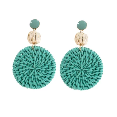 2023 Fashion Vacation Summer Bohemian Rattan Earrings Straw Earrings Tassel Woven Handmade Wicker Braid Earrings for Women