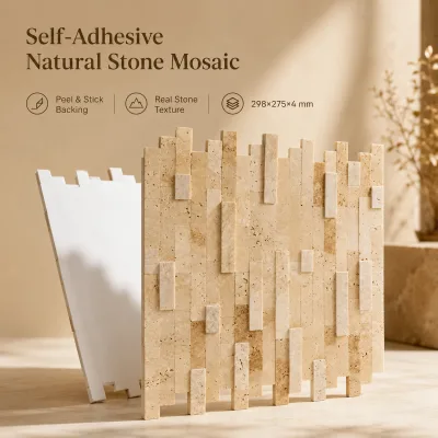 European Self-Adhesive Whites Mosaics Stone Indoor Living Room Hotel Villa Apartment Wall Decor Classic Parquet Peel and Stick