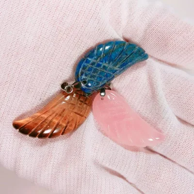DIY Healing Crystal Gem Stone Carved Gem Angel Wing Pendant Charms for Necklace