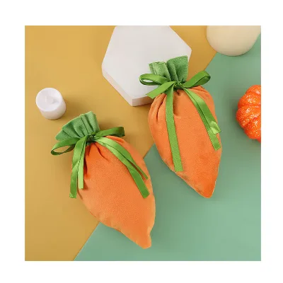 Easter Decoration Bunny Basket Rabbit Treat Gift Velvet Drawstring Candy Bag Easter Carrot Bags