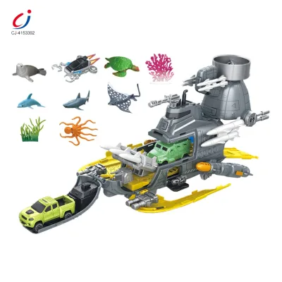 Chengji Juguetes Boys Creative Ejection Track Catapult Car Toy Shootable Model Transport Deformation Submarine Slot Toys Unisex