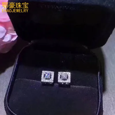 Ehao Jewelry 18k Gold Diamond Stud Earrings Square Classic All-match for Women Wife and Girlfriend