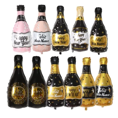 New Year Champagne Bottle Foil Balloon Happy New Year Feliz Ano Nuevo Mylar Balloon for New Year Eve Party Supplies