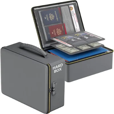 Fireproof Document Box Hard Case Fire and Water Resistant File Organizer Storage Safe for Important Documents