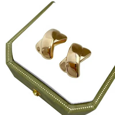 E Hao Jewelry 18K Gold 5G Stud Earrings X Shape Large Light Luxury Cross Design for Women