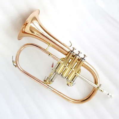 Flugelhorn Gold Copper Body and Bell Cupronickel Side and Lead Pipe Clear Lacquer Gold Copper Flugelhorn OEM