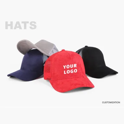 High Quality 5 Panel 3d Embroidery Suede Mesh Hiblan Caps Hats Custom Suede Trucker Hat