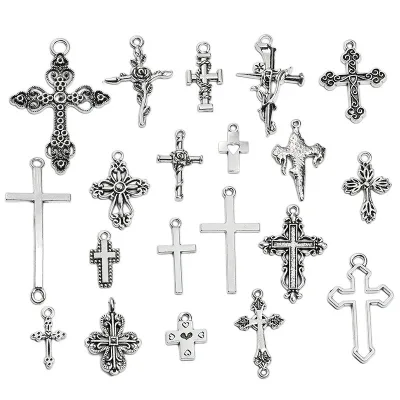 DIY Vintage Zinc Alloy Jewelry Charms Cross Pendants for Earrings Necklaces Making Accessories