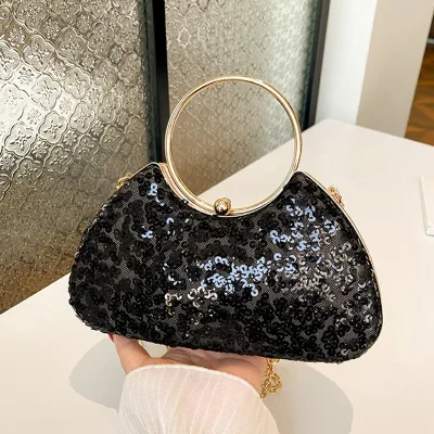 New Fashion Women Chain Shoulder Handbag Handle Clutch Sequin Evening Bags for Wedding Party Dinner