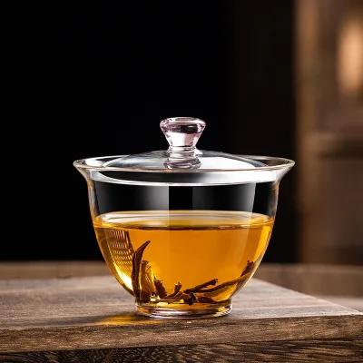 Modern Luxury Kung Fu Tea Set Colorful Transparent Glass Gaiwan Two-Talent Tea Offering Bowl Cups & Saucers