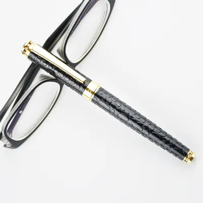 Gemfully Brand Embossing Black Kalem Plumas De Tinta Luxury Stationery Metal Fountain Pens with Custom logo
