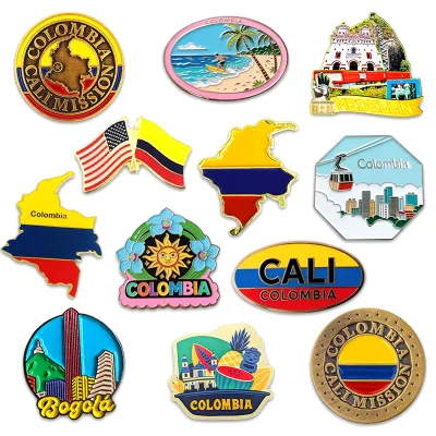 Custom Colombia Flag Map Enamel Lapel Pin Bogota Medellin Cali Tourist Souvenir Badge National Gift Travel Shop Retail Wholesale