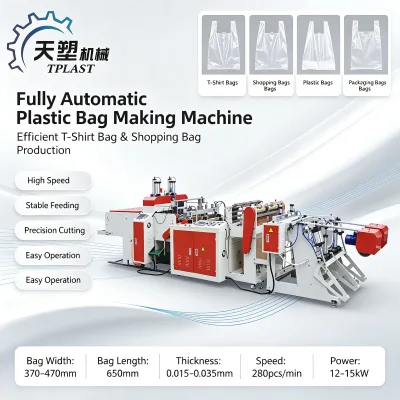 TPLAST RGHQ Series Double Channel Bag Making Machine Custom Size PE Shopping Vest Plastic Bag Making Machine