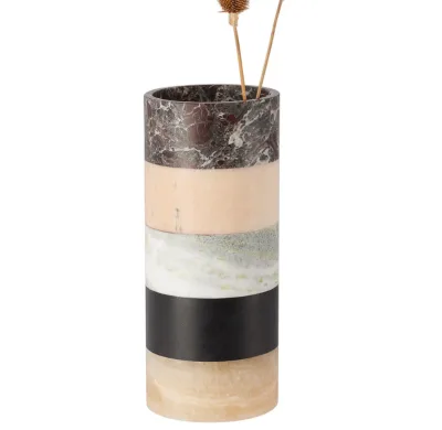 Handmade Cylindrical  Marble Striped Vase Modern Natural Stone Flower Vase Wedding Vases