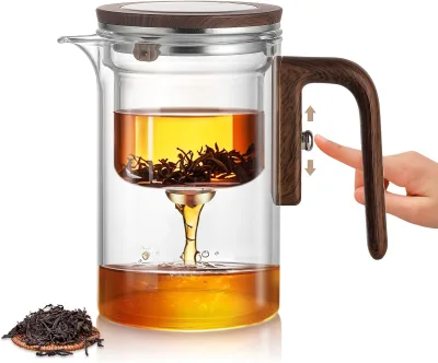 Factory Hot Selling 800ml Water Separation Magical Glass Teapot With Strainer and Wooden Handle