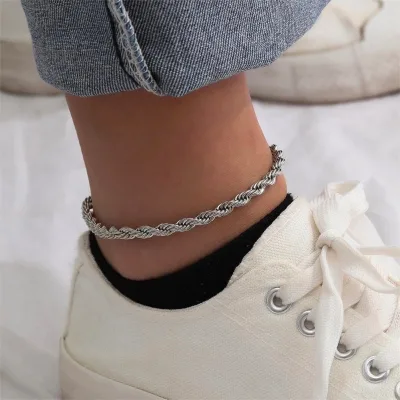 Wholesale BUNSIK 316L Stainless Steel Geometric Twisted Rope Chain Anklets Unisex Trendy Foot Jewelry 14K Gold/Silver Party