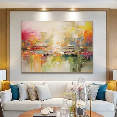 Soft Dawn Abstract Handmade Wall Art Still Life Oil Painting for Commercial House Interior Villa Hotel Office Decoration