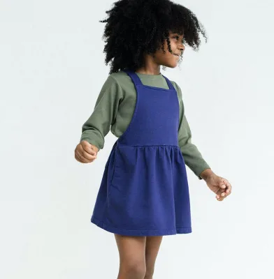 Organic Cotton Knitted Plain Cross Belt Adjustable Strap Dress Baby Girls Dress