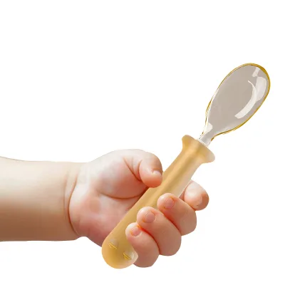 BPA-Free Cute Silicone Baby Feeding Spoon Fork Set Solid Pattern PPSU Training Utensils for Eating for Travel