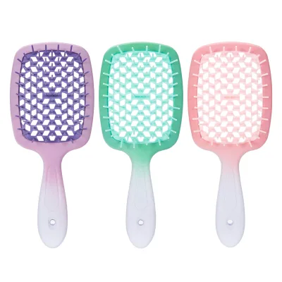 Customized Logo Abs Gradient Color Hollow Detangling Hairdressing Comb Wet Dry Hair Scalp Plate Combs Barber Comb