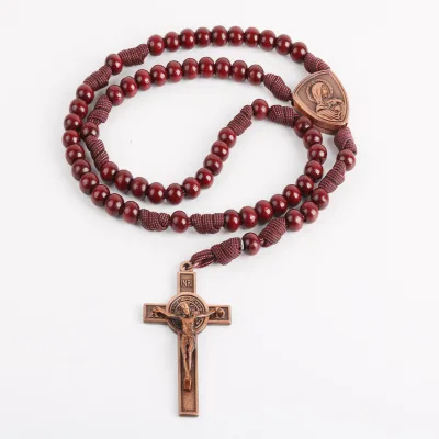 Rosarios Catolicos Catholic Rosary Beads Christ Wooden Cross Jesus Saint Necklace Antique Bronze Christianity Easter Church