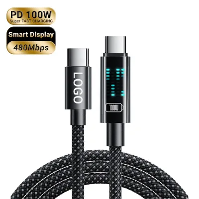 PD 100W Type-C USB-C Nylon Braided Cable LED Display Super Fast Charge for OnePlus S24 Camera Computer Printer