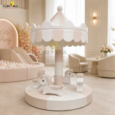 White Soft Play Merry Go for Babies School Commercial Indoor Playground Foam Padded Seats Family Entertainment Center Wholesale