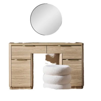 Custom Modular Mid Natural Style Flat Design Makeup Vanity Desk Light Oak Veneering 4-Drawer Bedroom Living Room Dressing Table