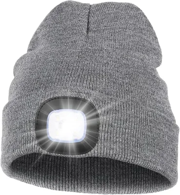 Unisex Usb Rechargeable Light Warm Hat Winter Headlamp Knitted Cap Soft LED Beanie for Walking the Dog Working Outdoors in Dark