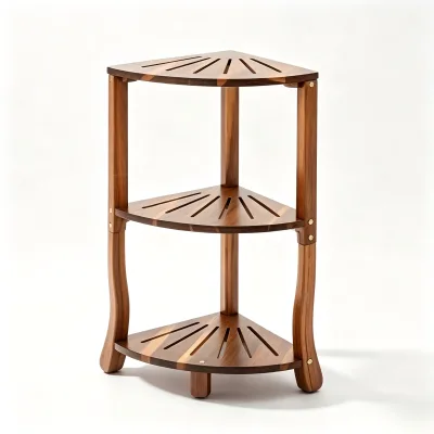 3 Tier Solid Wood Corner Shelf Freestanding Triangle Storage Rack Slatted Drainage Wooden Corner Organizer for Bathroom