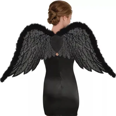 Black Feather Fallen Angel Wings for Halloween Occasion