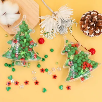 Colorful Wood DIY Beading Accessory Kit Art Deco Design Christmas Tree-Shaped Color-Coordinated Bracelet and Necklace Gift Set