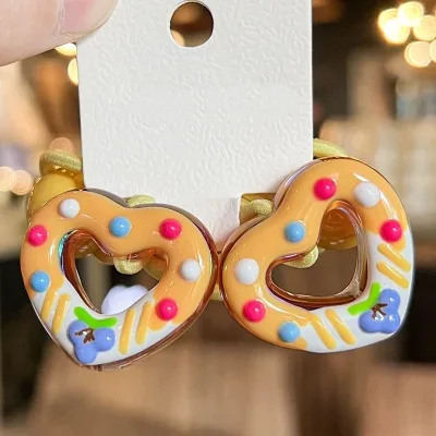 Color Hand Drawn Graffiti Heart Shape Head Wear Kids Elastic Hair Bands Children Hair Rope Kids Hair Accessories