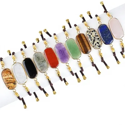 Wholesales Natural Tiger's Eye Rectangular Bracelet Crystal Rhinestone Minimalist Couples Design Woven Bracelet for DIY Gift