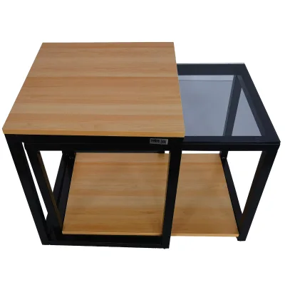 Multi-functional Wood Glass Coffee Table Sets Glass Side Table for Living Room