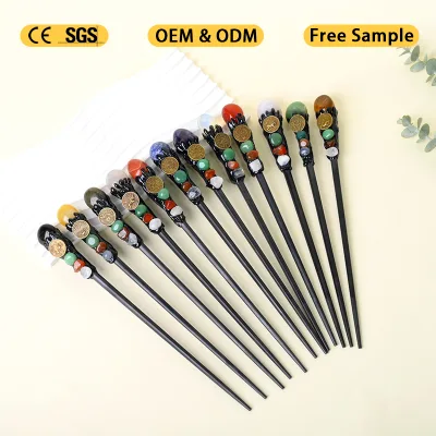 Wholesale New Designed Crafts Handmade Natural Crystal Stones Crystal Chinese Hairpin Wand for Decoration