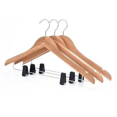 Bulk Anti-rust Adjustable Clips Bamboo Suit Clothes Trouser Hangers