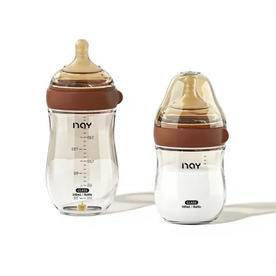 Noain Newborn Breast-Milk-Like Anti-Colic High-Borosilicate Glass Baby Bottle Solid Pattern No Handle for Infants Aged 010