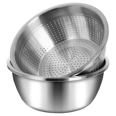 Household Kitchen Appliance Stainless Steel Colander Strainer with Utility Washbasin Pot Drainage for Rice