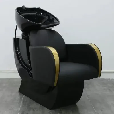 JINRUISHENGDA Luxury Reclining Salon Shampoo Chair, Fiberglass Base Ceramic Wash Basin Hair Washing Bed for Barber Hair Salon