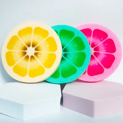Wholesale Latex Free Reusable Gradient Lemon Washing Face Cleansing Puff Sponge Pad