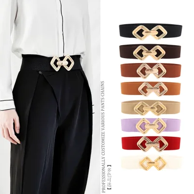 Summer New Arrival Geometric-Clasp Alloy Buckle All Match Elastic Stretch Waist Cincher Women's Dresses Decorative Wide Belt