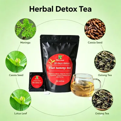 OEM Burn Tummy Tea with Moringa Appetite Suppressant Weight Loss Traditional Herbal Flat Belly Detox Tea for Adults Vitamins